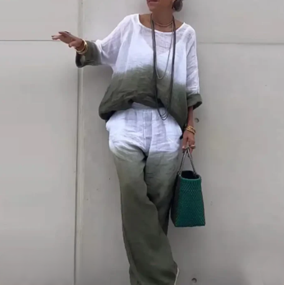 Women's Set - Loose Fit Blouse & Wide Pants - Breathable Lightweight Fabric