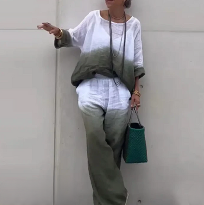 Women's Set - Loose Fit Blouse & Wide Pants - Breathable Lightweight Fabric