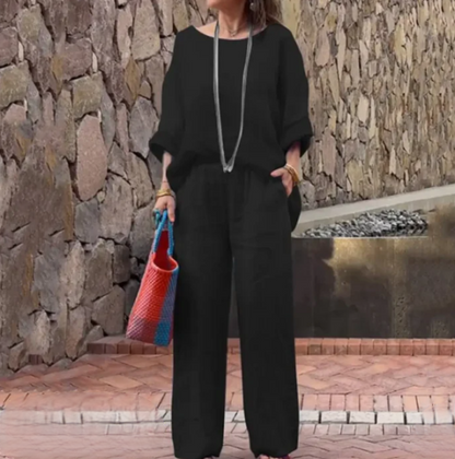 Women's Set - Loose Fit Blouse & Wide Pants - Breathable Lightweight Fabric