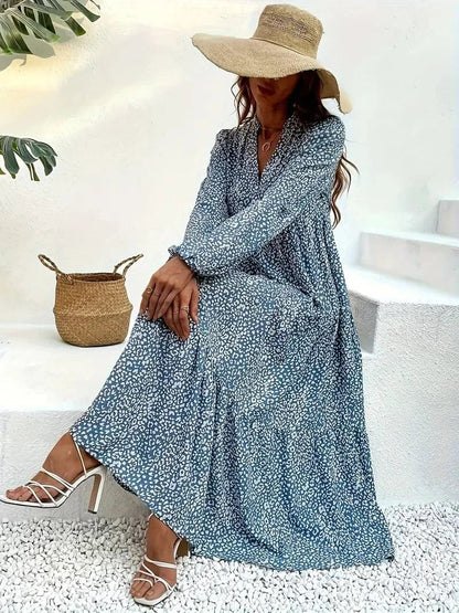 Women's Maxi Dress - Long-Sleeved With Empire Waist - Airy and Comfortable Cut