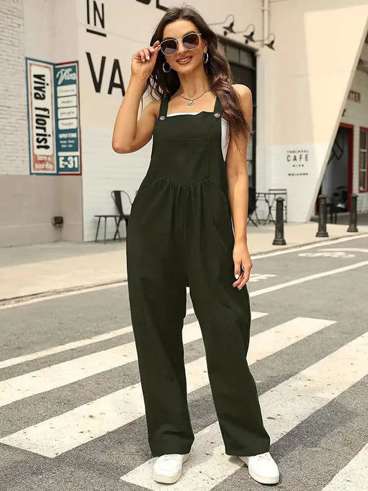 Women's Overall - Loose Fit - Wide Legs - Button Details - Casual Everyday Style