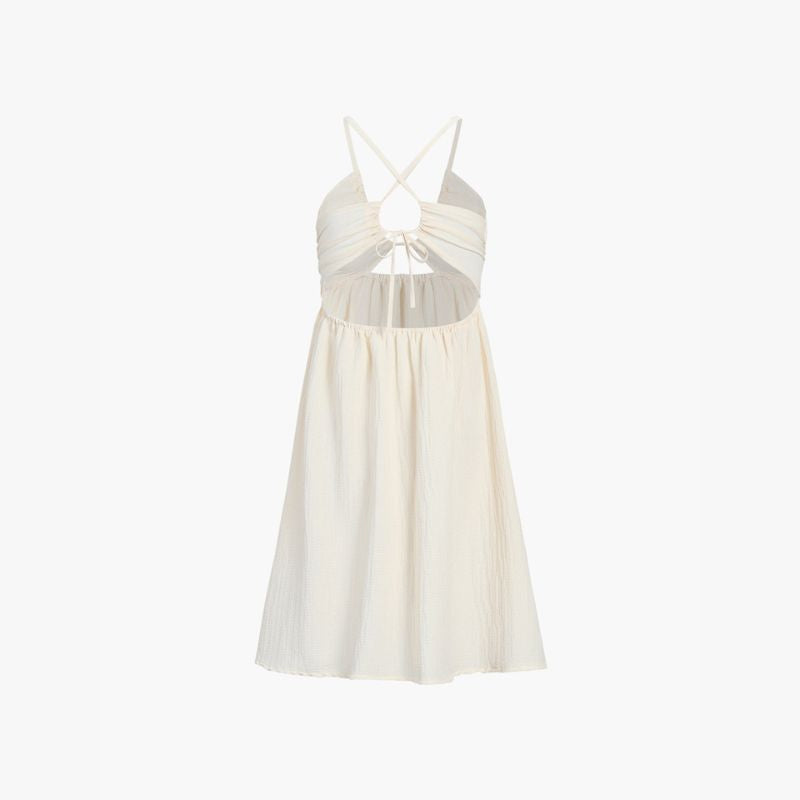 Women's Maxi Dress - Halterneck with Tie - A-Line with Cutout and Side Slit