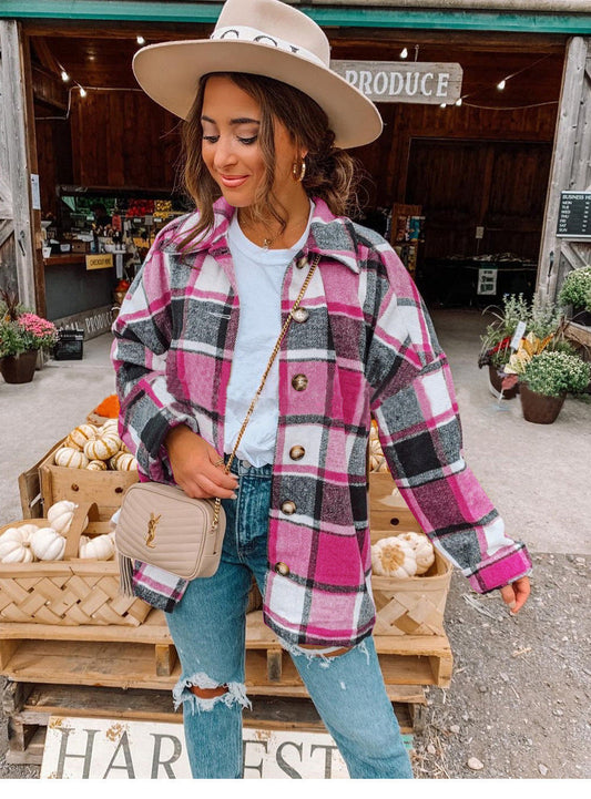 Women's Blouse – Relaxed Fit – Checkered Pattern – Soft Flannel-like Texture – Long Sleeves