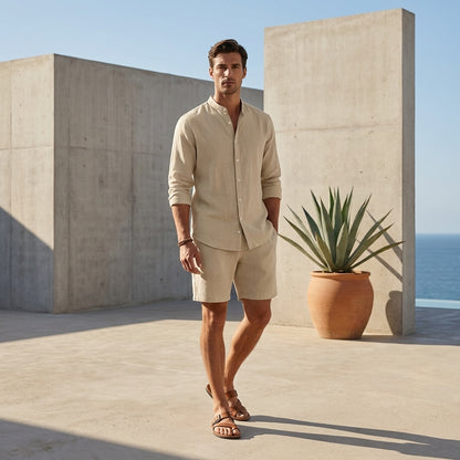 Relaxed Fit Striped Shirt & Shorts Set for Men – Breathable Casual Comfort