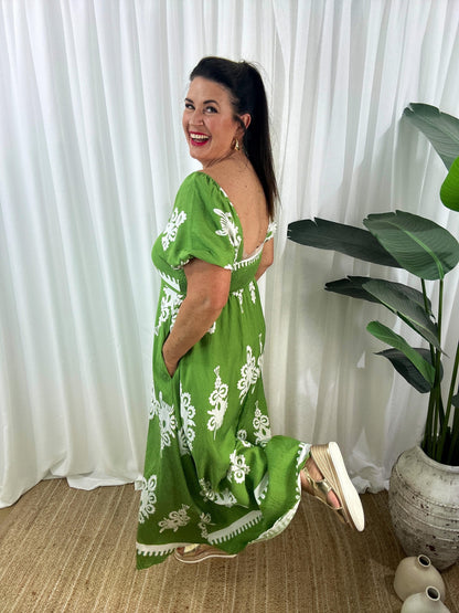 Women's Maxi Dress - Off-Shoulder - Puff Sleeves - Flowy and Elegant Design