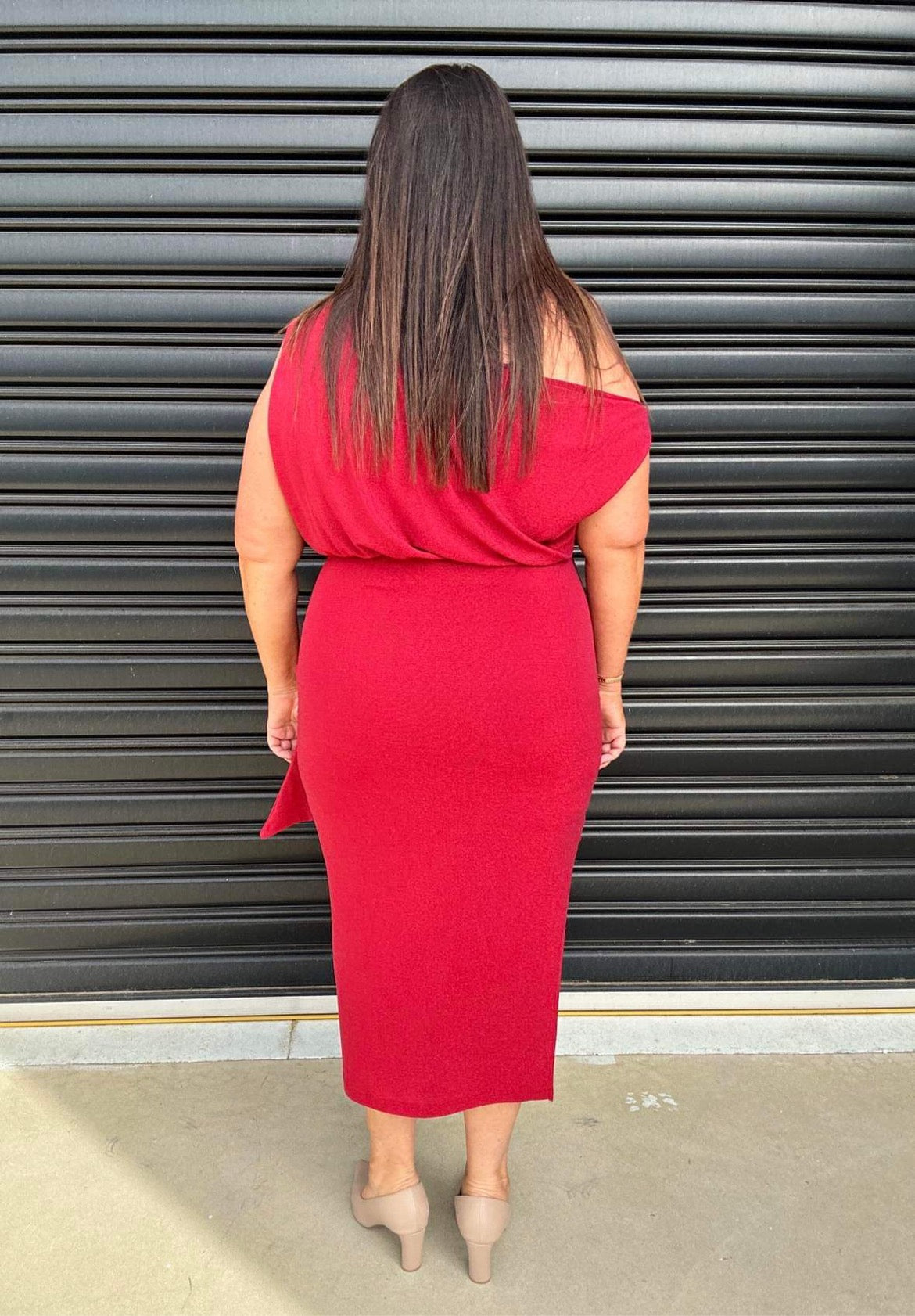 Women Dress - Asymmetric One-Shoulder - Slim Fit - Midi Length with Slit