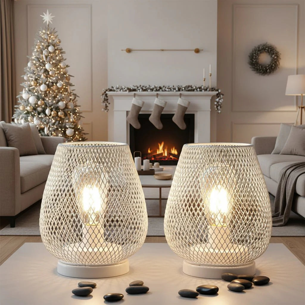 Industrial Metal Mesh Table Lamp with Warm LED