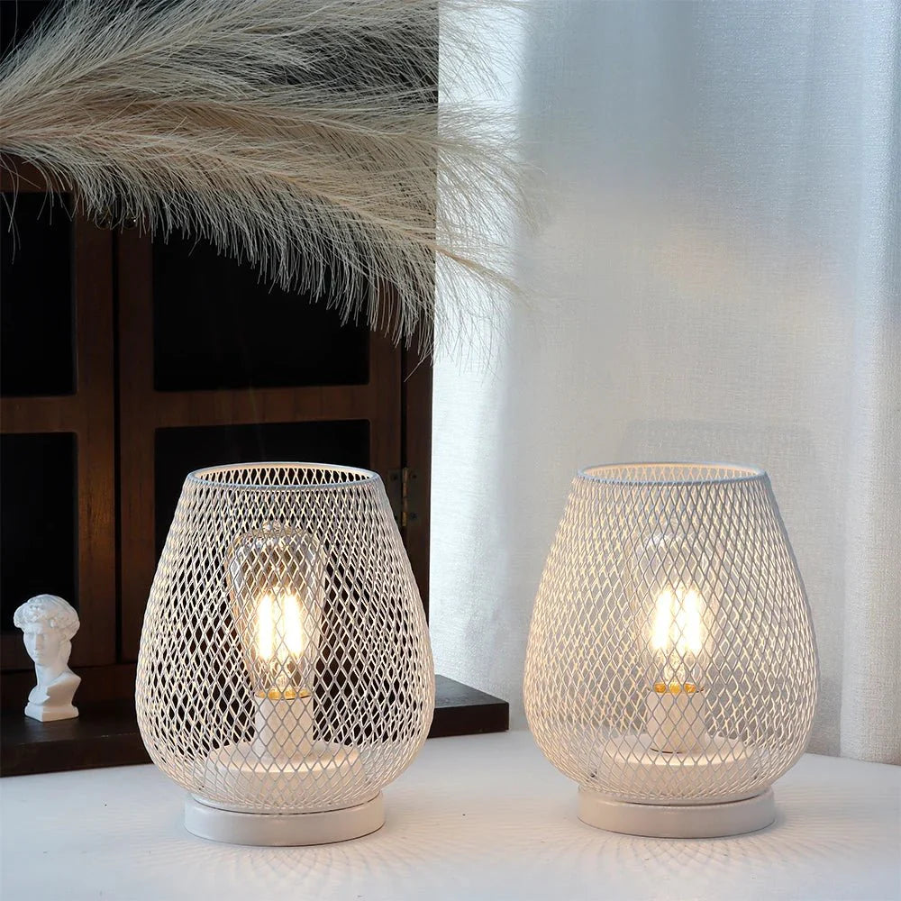 Industrial Metal Mesh Table Lamp with Warm LED