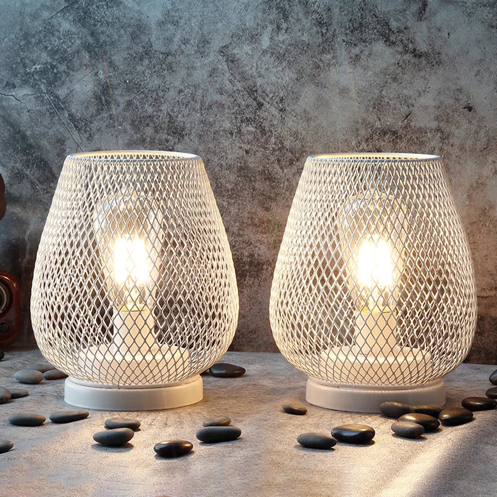 Industrial Metal Mesh Table Lamp with Warm LED