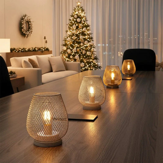 Industrial Metal Mesh Table Lamp with Warm LED