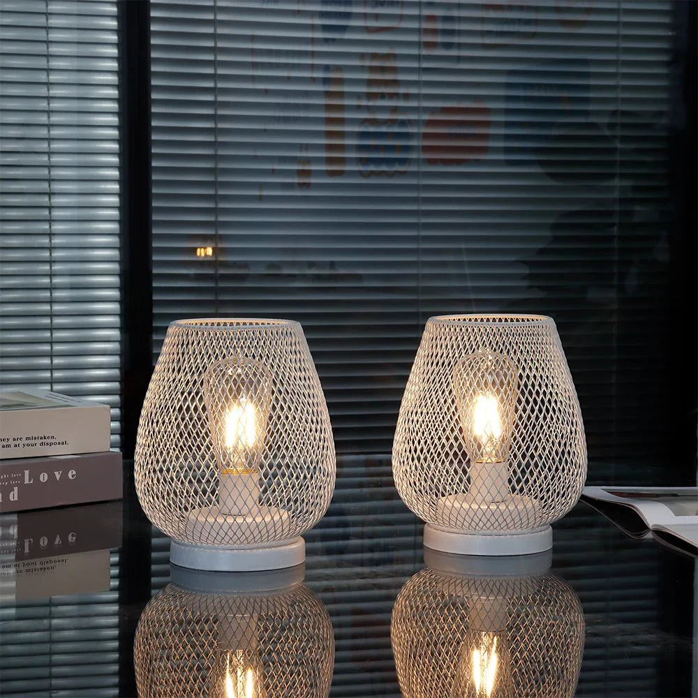 Industrial Metal Mesh Table Lamp with Warm LED