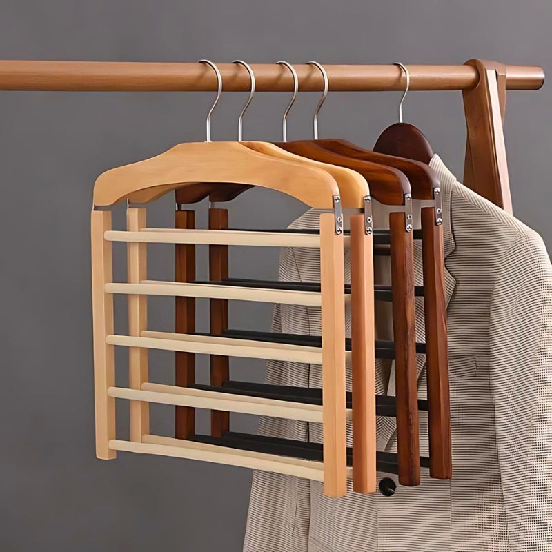 Contemporary Oak Multi-Bar Pants Hanger