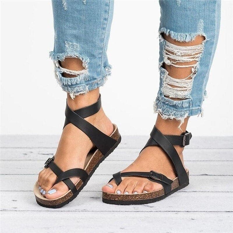 Women's Sandals - Ergonomic Comfort - Adjustable Straps - Flat Sole with Shock Absorption