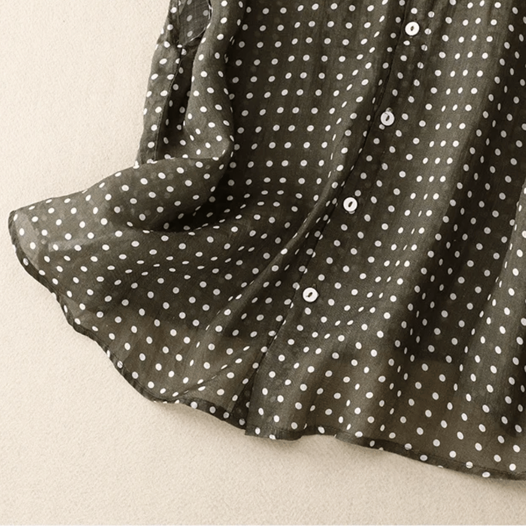 Polka Dot Collared Relaxed Fit Blouse for Women – Casual Stylish Comfort