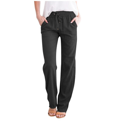 Francesca Linen Relaxed Fit Pants | Drawstring Waist Side Pockets Pants