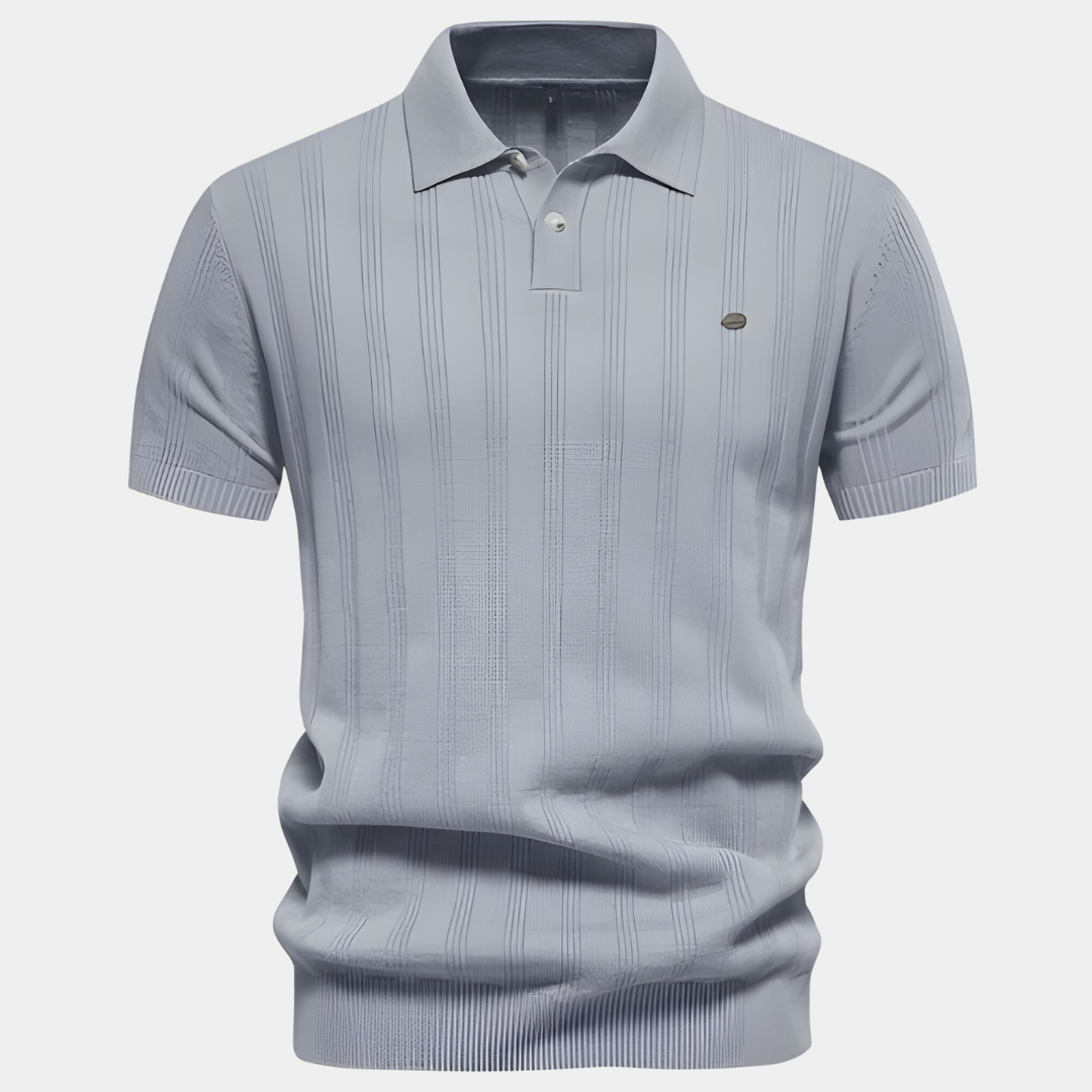 Men's Polo Shirt - Short Sleeves - Breathable Knit - Classic Fit - Subtle Striped Pattern