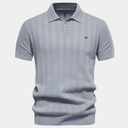 Men's Polo Shirt - Short Sleeves - Breathable Knit - Classic Fit - Subtle Striped Pattern