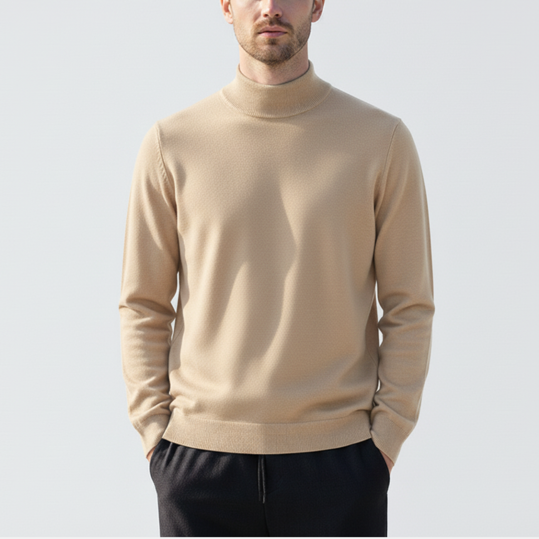 Men's Sweater - Slim Fit - Mock Neck - Light Knit with Ribbed Edges