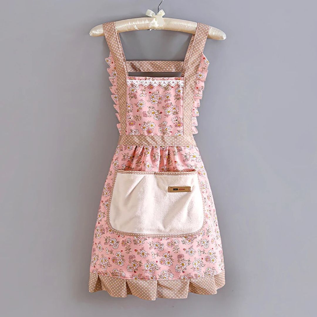 Vintage Floral Cotton Apron with Ruffle Trim