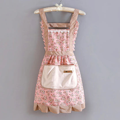 Vintage Floral Cotton Apron with Ruffle Trim