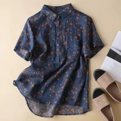 Relaxed Fit Floral Half-Placket Shirt for Women – Stylish Casual Comfort