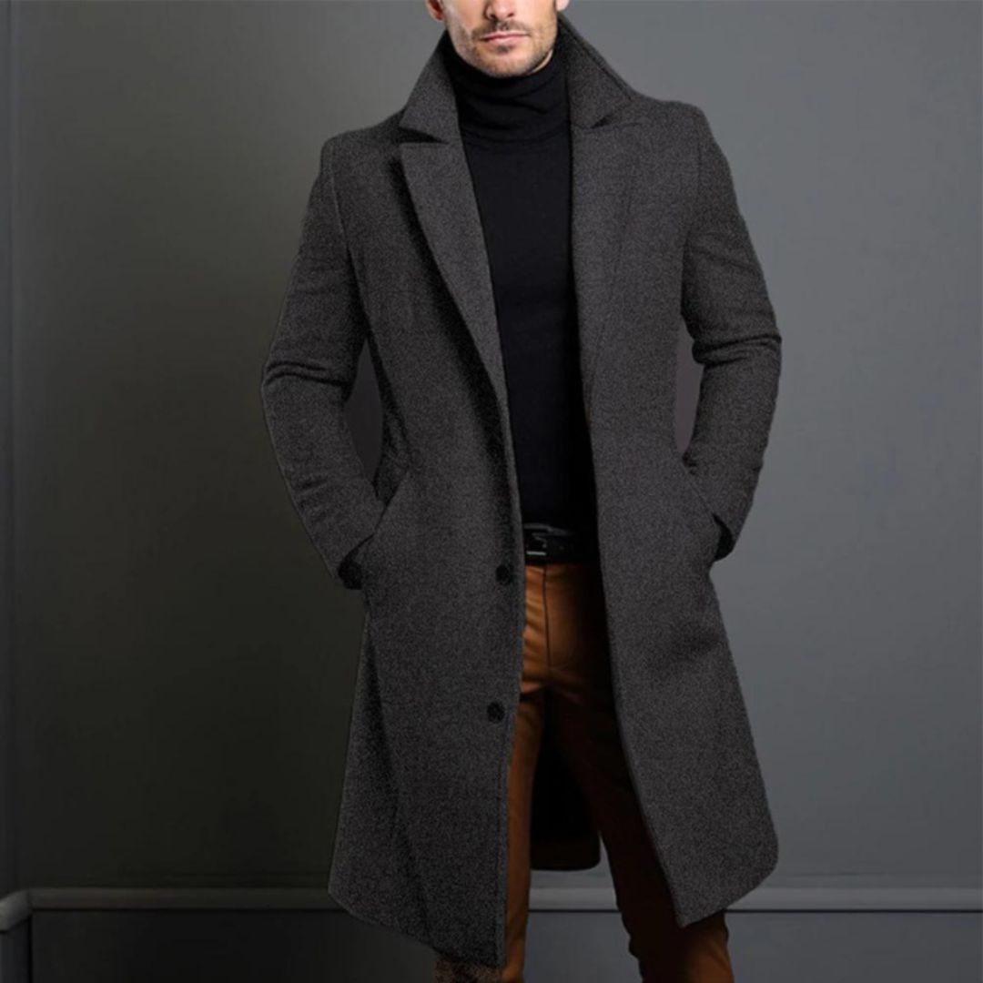 Men's Coat - Wool Blend - Classic Cut - Single-Breasted with 3 Buttons - Knee Length