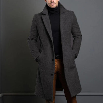Men's Coat - Wool Blend - Classic Cut - Single-Breasted with 3 Buttons - Knee Length