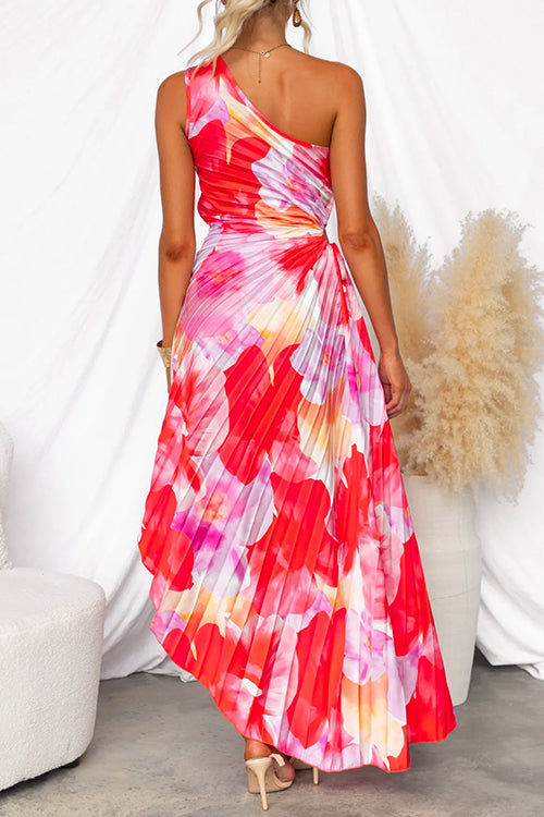 Women Maxi Dress - One-Shoulder Design - Pleated Flowy Skirt - Elegant Party Dress