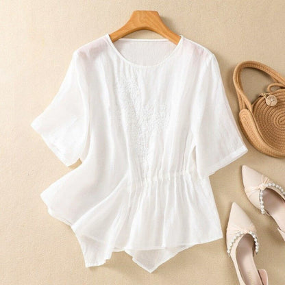Relaxed Fit Embroidered Pleated Blouse for Women – Stylish Casual Comfort