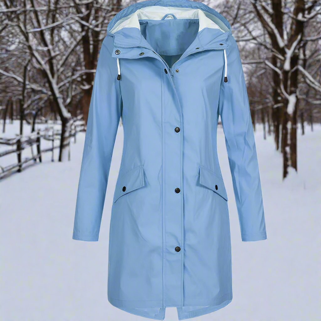 Women's Raincoat - Waterproof - With Hood and Zipper - Mid-Length - Practical Pockets