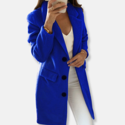 Women's Wool Coat - Classic Design - Knee Length - With Button Closure and Lapels