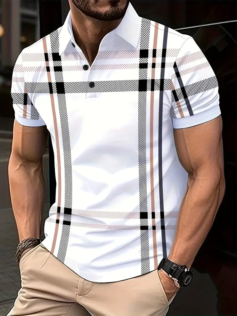 Men's Polo Shirt - Slim Fit - Short Sleeve - Classic Collar - Checkered Design