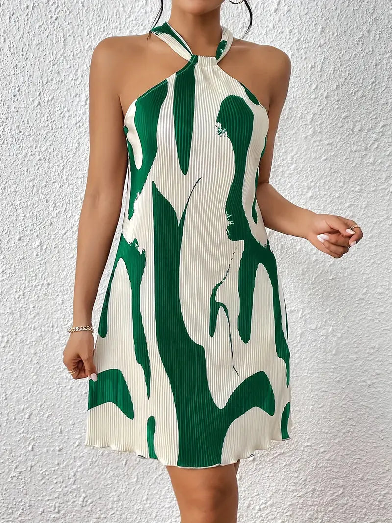 Dress for Women - Sleeveless A-line - Halterneck - Light and Elegant Fit