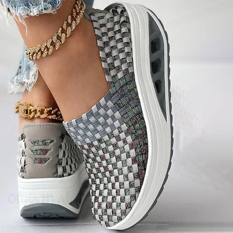 Women's Slip-on Sneakers - Breathable Woven Design - Platform Sole - Lightweight and Comfortable