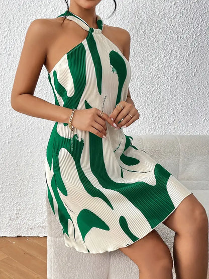 Dress for Women - Sleeveless A-line - Halterneck - Light and Elegant Fit