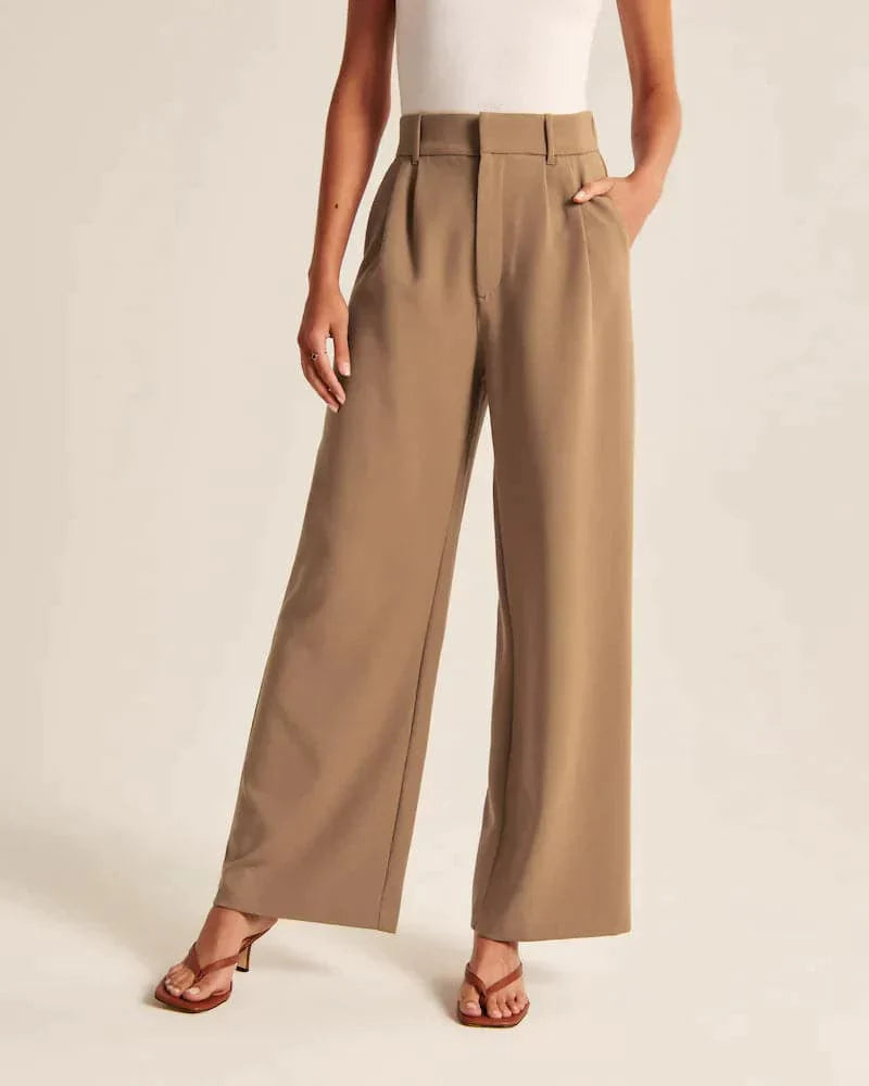 Women's Trousers - High-Waisted Wide Legs - Comfortable Lightweight Fabric - Elegant Fit