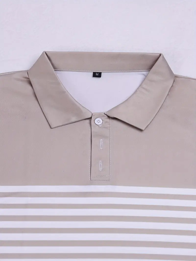 Men's Polo Shirt - Striped Design - Tailored Fit - Short-Sleeved Breathable Casual