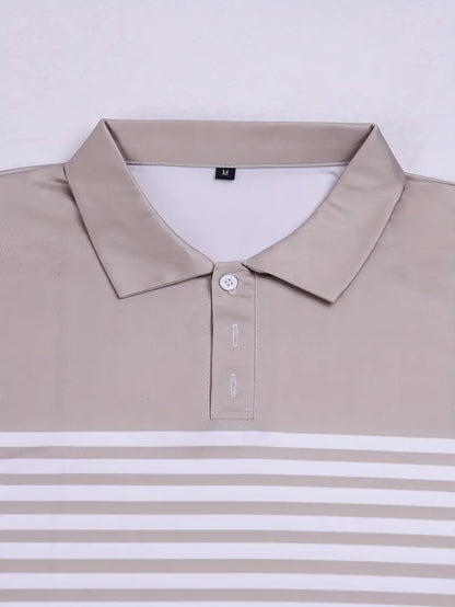 Men's Polo Shirt - Striped Design - Tailored Fit - Short-Sleeved Breathable Casual