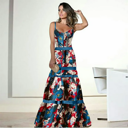 Women's Evening Dress – Strapless Fit – Floral Pattern – Luxurious Silk Look