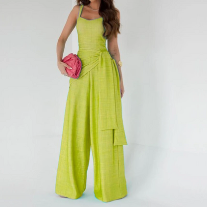 Women's Jumpsuit – Sleeveless – Adjustable Straps – Wide Leg – Waist Belt – Lightweight Material