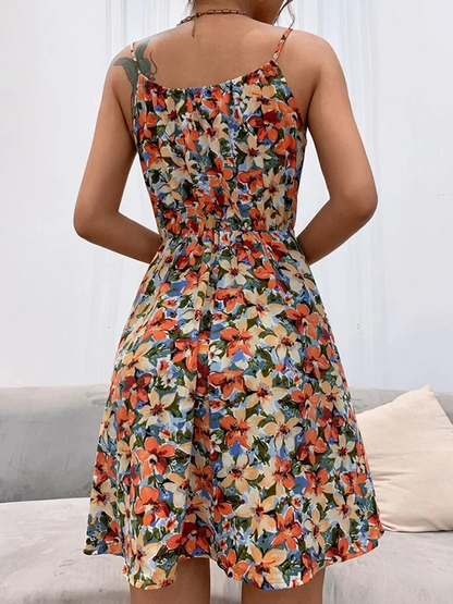 Women's Summer Dress – Sleeveless – Lightweight – Ruffle Hem – Fitted Waist – Floral Print
