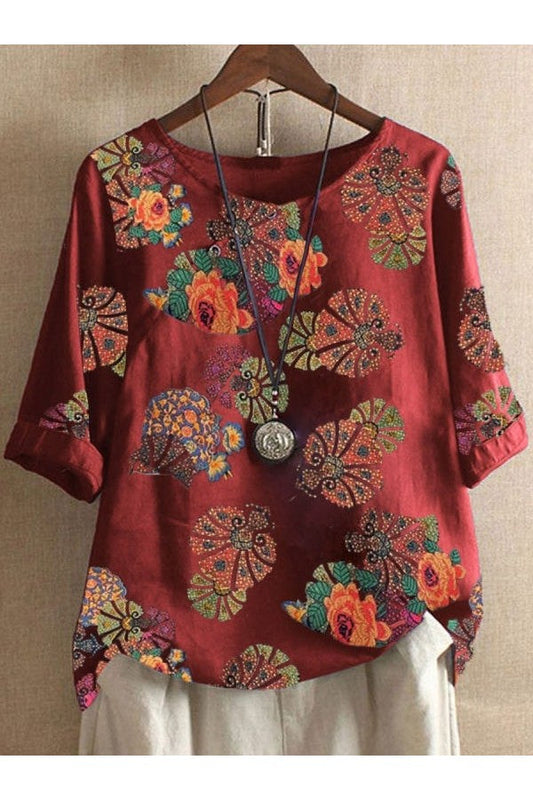 Women's Blouse - Loose Fit - Short Sleeves - Light and Breathable Bohemian Style