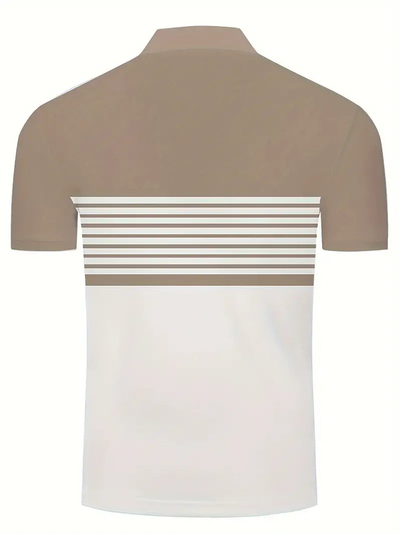 Men's Polo Shirt - Striped Design - Tailored Fit - Short-Sleeved Breathable Casual