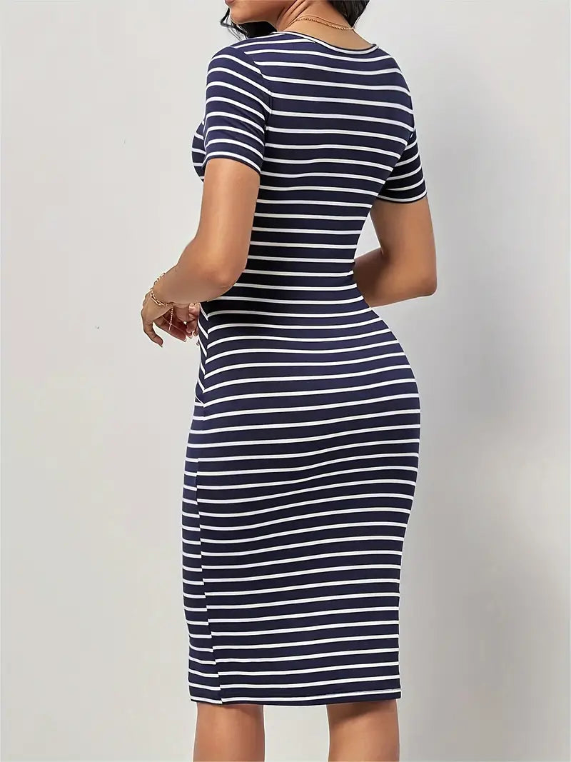 Women's Bodycon Dress - Short Sleeve - Round Neck - Stretchable and Tailored
