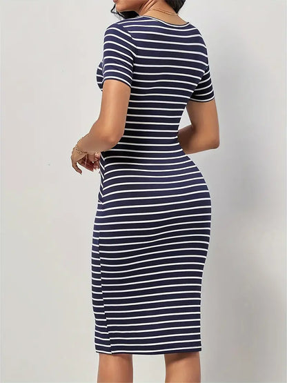 Women's Bodycon Dress - Short Sleeve - Round Neck - Stretchable and Tailored