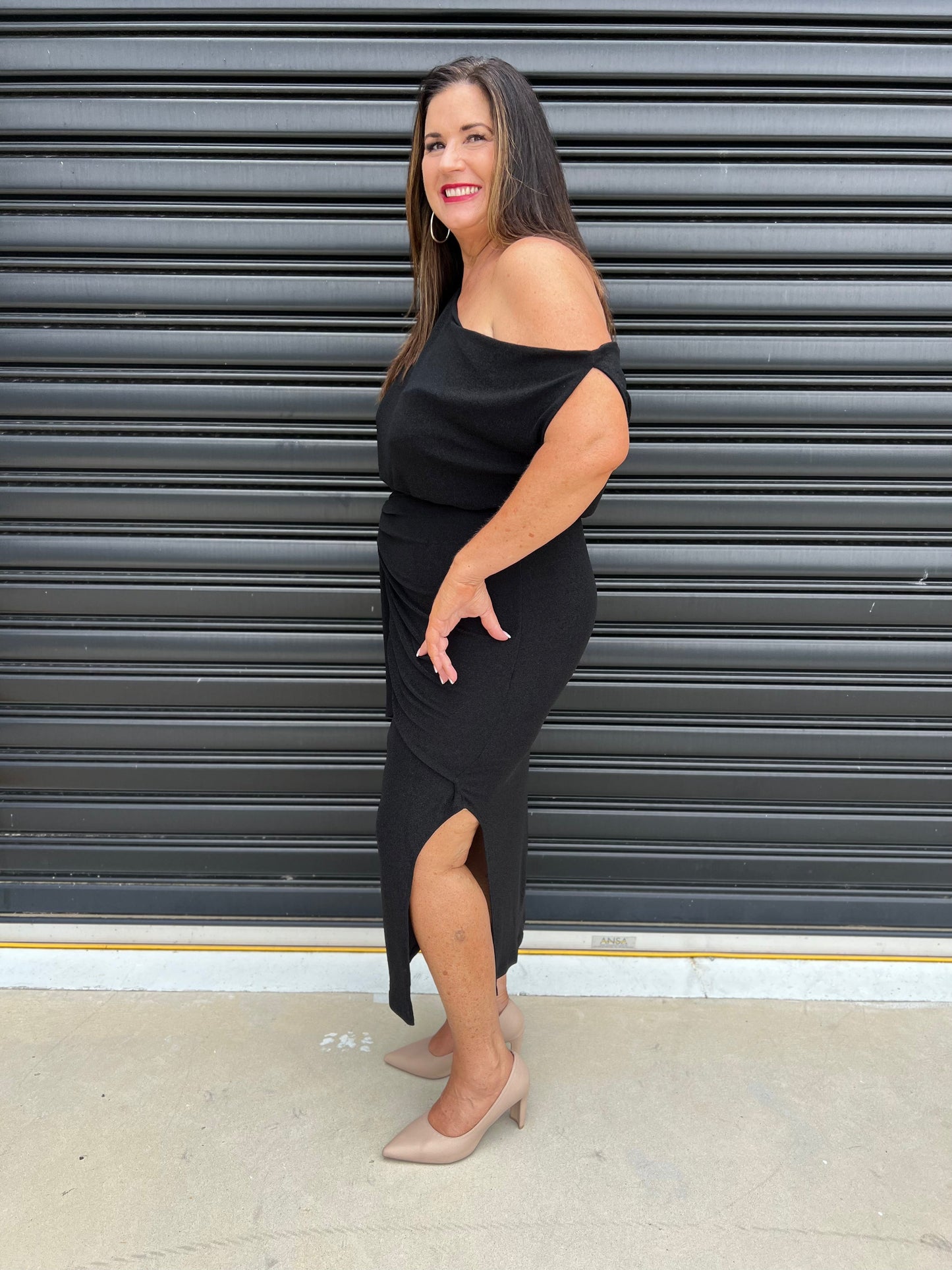 Women Dress - Asymmetric One-Shoulder - Slim Fit - Midi Length with Slit