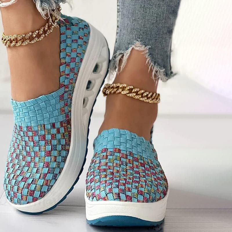 Women's Slip-on Sneakers - Breathable Woven Design - Platform Sole - Lightweight and Comfortable