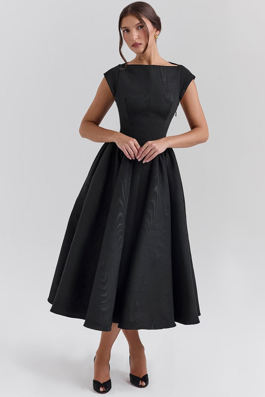 Dress for women – Satin look – Sleeveless – A-line fit – Midi – High neck