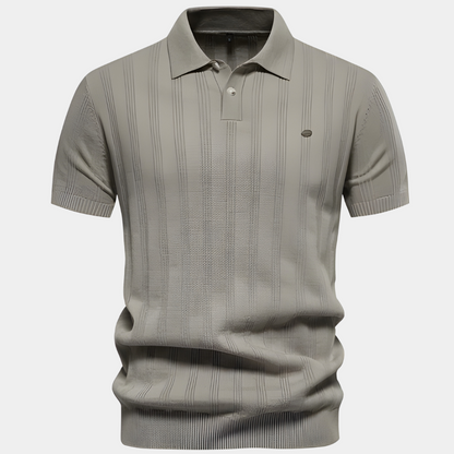 Men's Polo Shirt - Short Sleeves - Breathable Knit - Classic Fit - Subtle Striped Pattern