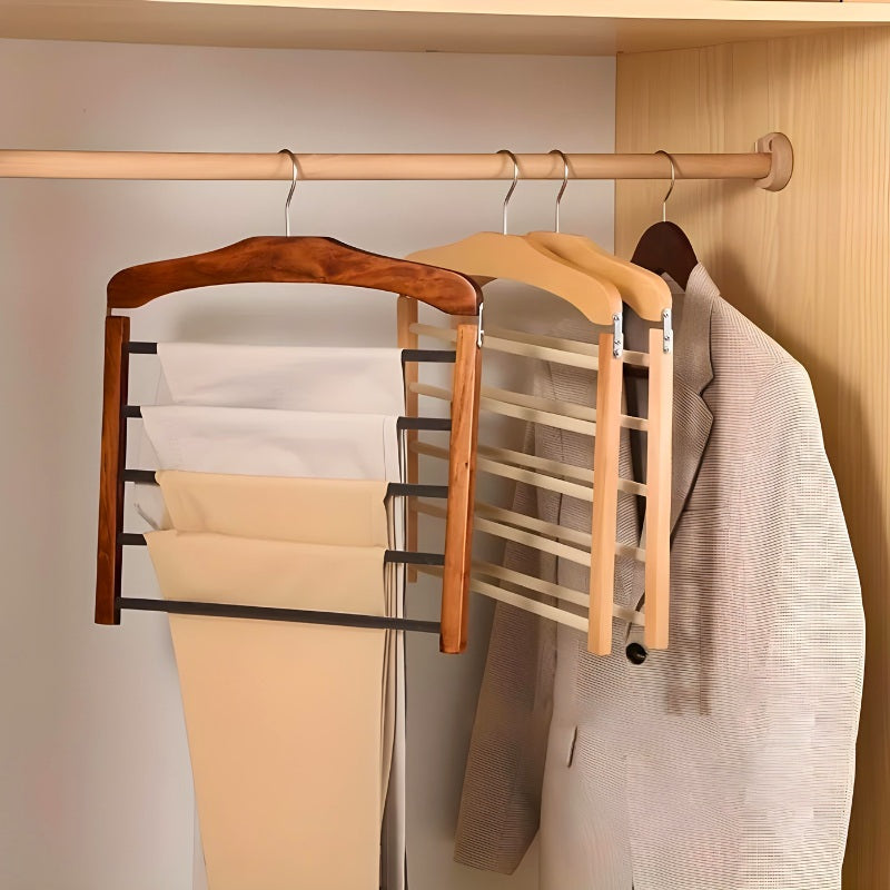 Contemporary Oak Multi-Bar Pants Hanger